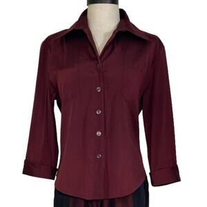 Burgundy button down shirt Alice & Trixie ladies medium cuffed 3/4 sleeve blouse